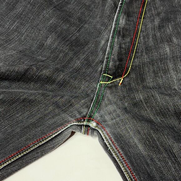 VTG 90s Y2K VICTORIOUS Colorful Embroidered Black Denim Shorts Men Size 40 (B1) - Picture 14 of 15